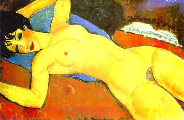 Amedeo Modigliani Sleeping Nude with Arms Open Red Nude Oil Painting