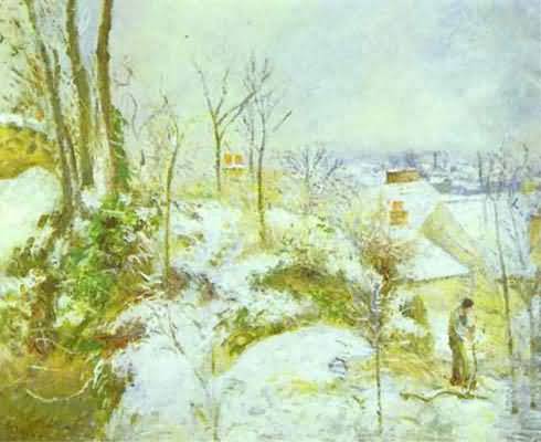 Camille Pissarro Cottage at Pontoise in the Snow Oil Painting