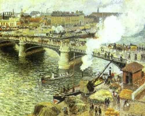 Camille Pissarro Pont Boieldien in Rouen in a Drizzle Oil Painting