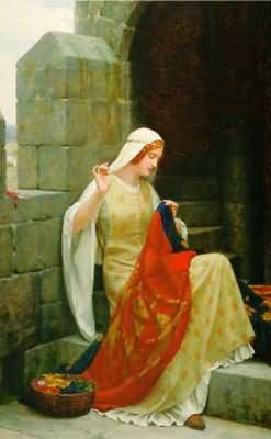 Edmund Blair Leighton Stiching the Standard Oil Painting