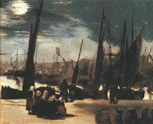 Edouard Manet Moonlit Harbor at Boulogne Oil Painting