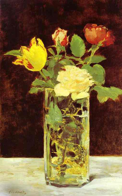 Edouard Manet Roses and Tulips in a Vase Oil Painting