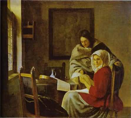 Jan Vermeer Girl Interrupted at her Music Oil Painting