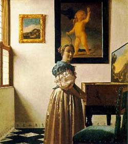 Jan Vermeer Lady standing at the Virginals Oil Painting