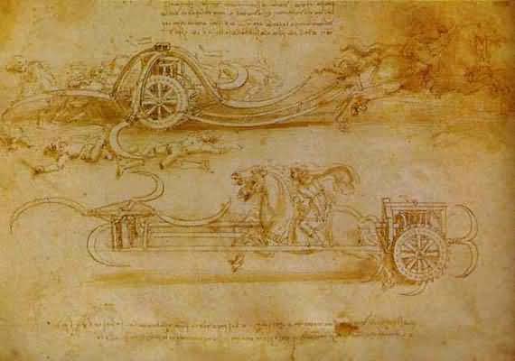 Leonardo da Vinci Battle Cart with Mobile Scythes Oil Painting