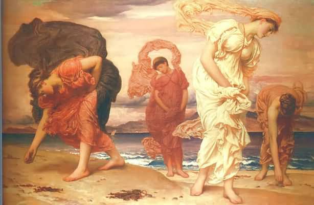 Lord Frederic Leighton Greek Girls Picking Up Pebbles by the Sea Oil Painting