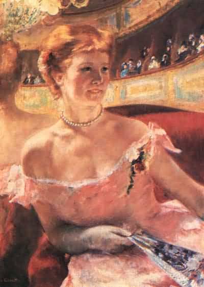 Mary Cassatt Lydia in a Loge Wearing a Pearl Necklace Oil Painting