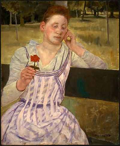 Mary Cassatt Woman with a Red Zinnia Oil Painting