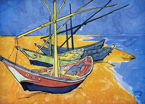 Fishing Boats on the Beach at Saintes Maries,Arles: late June, 1888