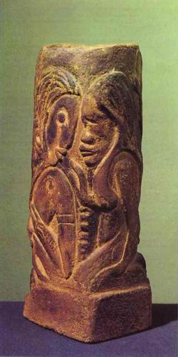 Ceramic vase with Tahitian Gods Hina and Tefatou. c.1894 95