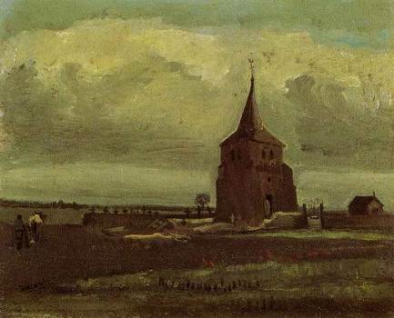 Old Tower at Nuenen with a Ploughman, The,Nuenen: February, 1884