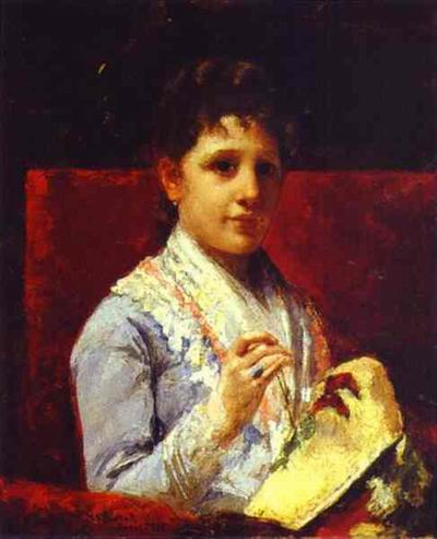 Mary Ellison Embroidering. 1877