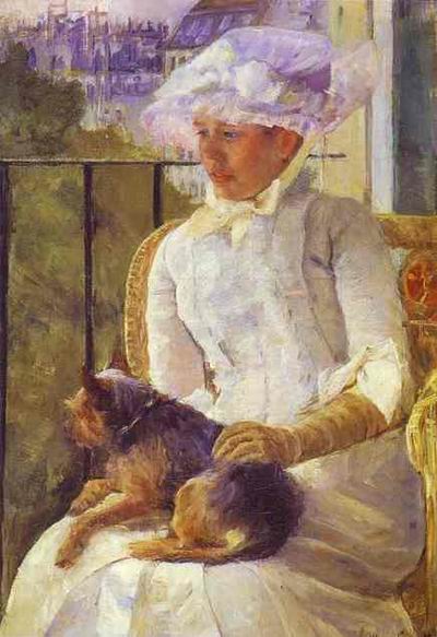 Susan on a Balcony Holding a Dog. c. 1882