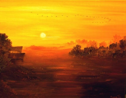 Shhh...I Can Hear the Country Calling ~ 8/12/08 A Painting a Day Hudson River School Sunset