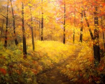 Autumns Welcoming III Fall Tree Landscape Painting by Connie Tom