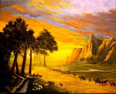 Trail to Oregon ~ 9/12/08 A Painting a Day Hudson River School Luminous Landscapes Paintings by