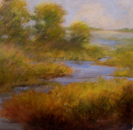 Modern Impressionist Landscape Painting Marsh Water and Trees