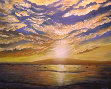 Heavenly Sunshine ~ 9/4/08 A Painting a Day Hudson River School Luminous Sunset Landscapes by Connie