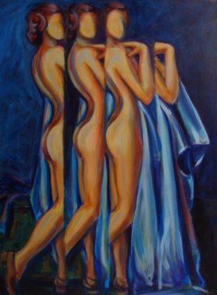 Triple Nude Abstract Woman Figurative Painting