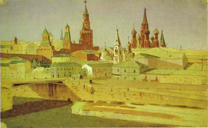 View Of The Moskvoretsky Bridge, The Kremlin, And The Pokrovsky Cathedral