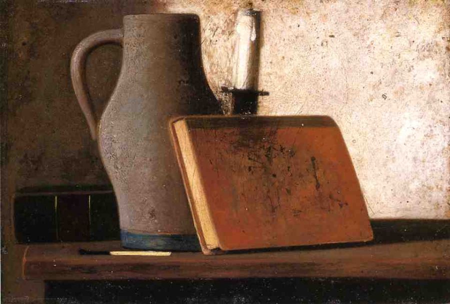 Still Life with Pitcher, Candlestock, Books and Match