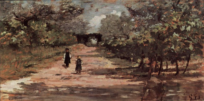 The Tree Avenue with Two Children