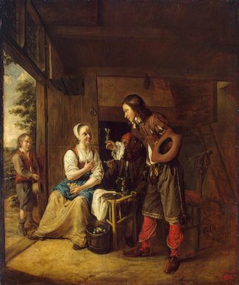 A Soldier Offering a Woman a Glass of Wine