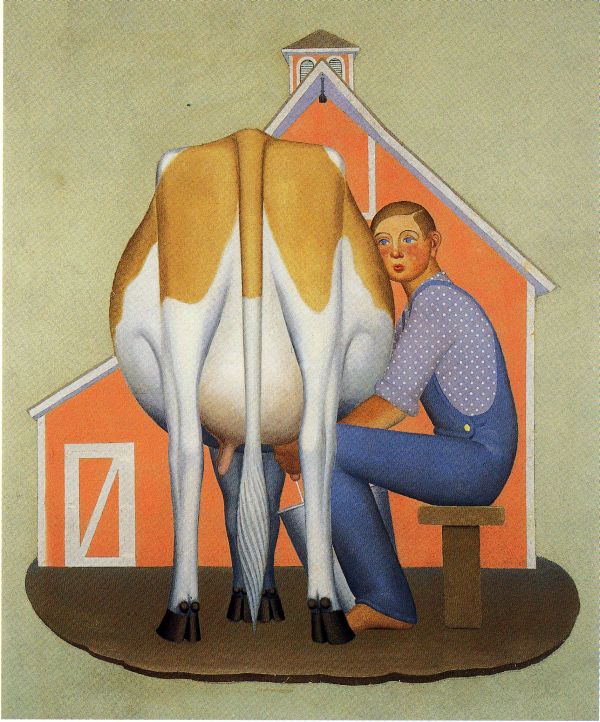 Boy Milking Cow