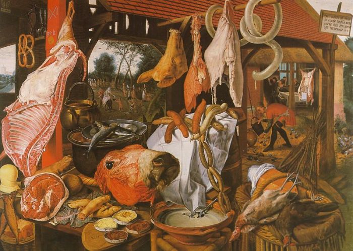 Butcher&#39;s Stall with the Flight into Egypt