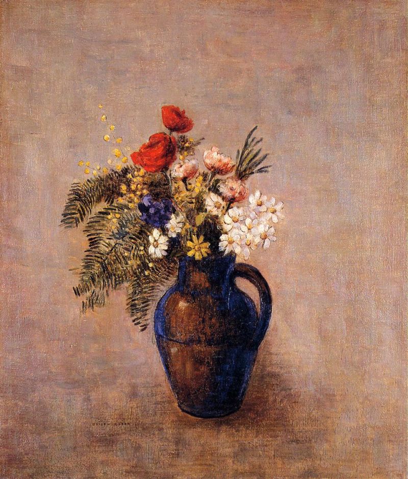 Bouquet of Flowers in a Blue Vase