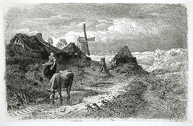 Dutch Landscape with Woman and Cow