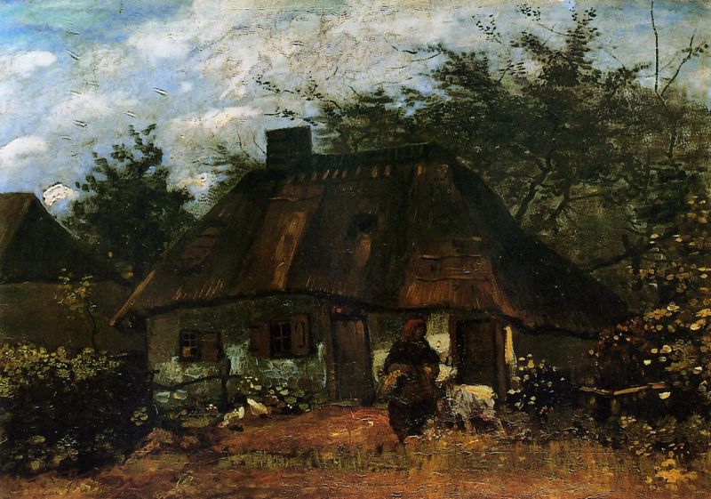 Cottage and Woman with Goat