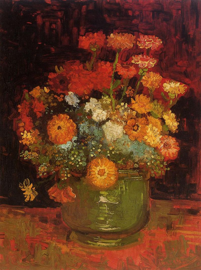 Vase with Zinnias