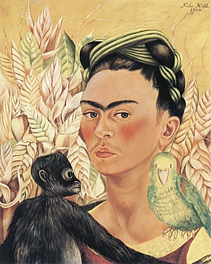 Frida Kahlo Self-Portrait with Monkey Parrot, 1942