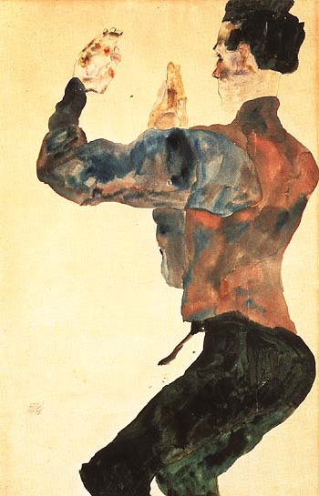 Egon Scheile Self-Portrait with Raised Arms, Back View 1912