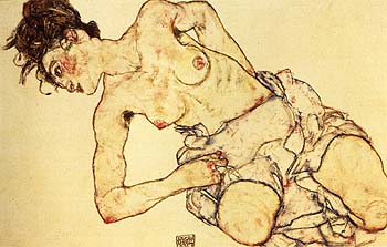 Egon Scheile Kneeling Female Seme-Nude, 1917
