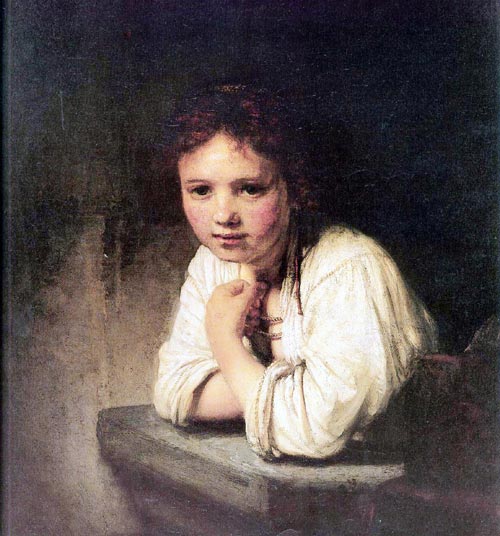 A Young Girl Leaning On A Window Sill