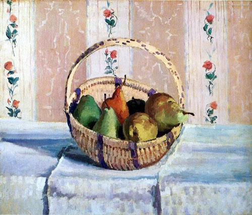 Still Life, Apples and Pears in a Round Basket