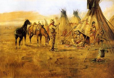 Charles M. Russell Cowboy Bargaining for an Indian Girl
