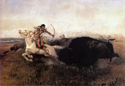 Charles M. Russell Indians Hunting Buffalo oil painting reproduction