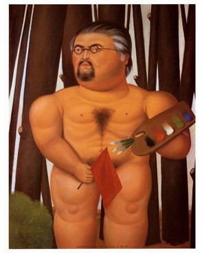 Fernando Botero self portrait with flag oil painting
