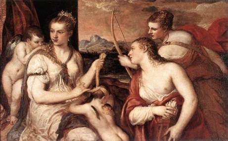 Tiziano Vecelio Venus Blindfolding Cupid