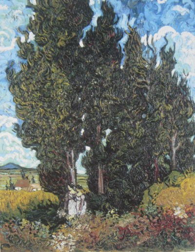 Vincent Van Gogh cypresses with girls