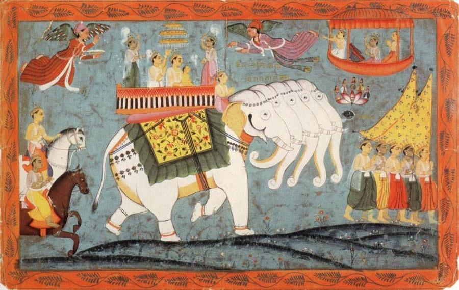 Celestial Procession with Indra Riding His Elephant