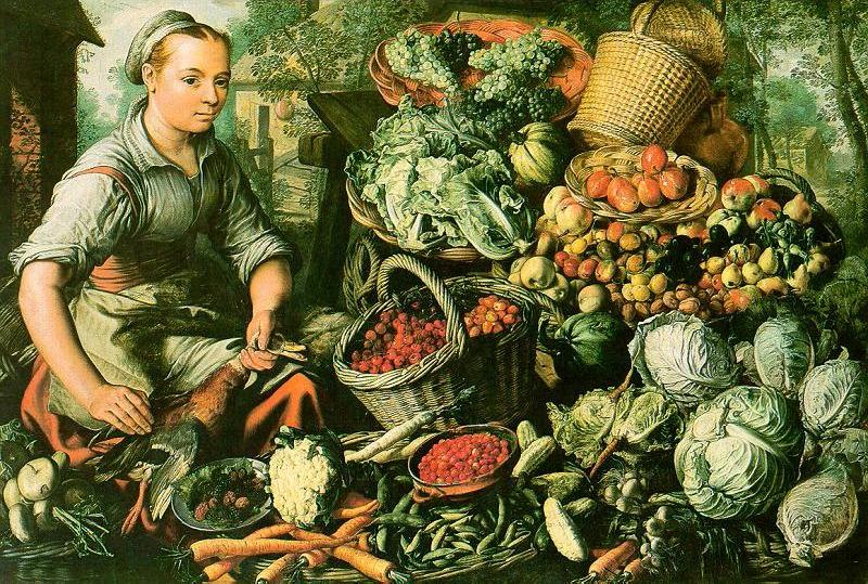 Market Woman with Fruits, Vegetables and Poultry