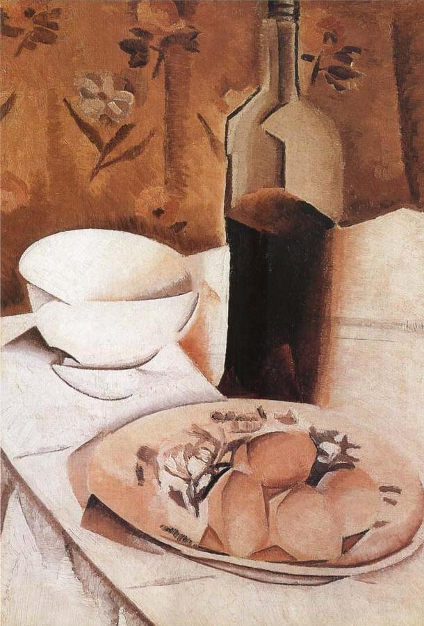 The Still life having egg and bottle