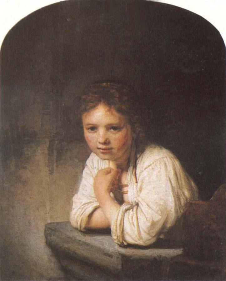 A Young Girl Leaning on a Window Sill