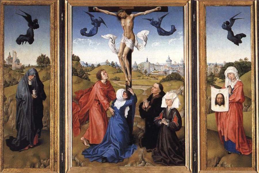 Crucifixion triptych with SS Mary Magdalene and Veronica