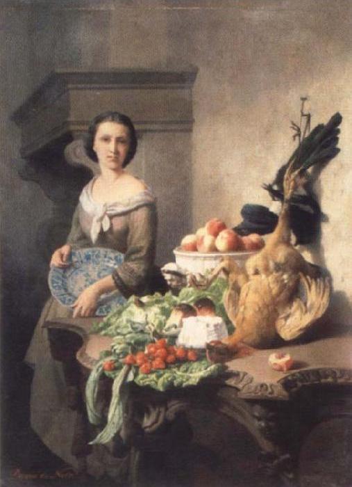 House lass next to a table of full groceries