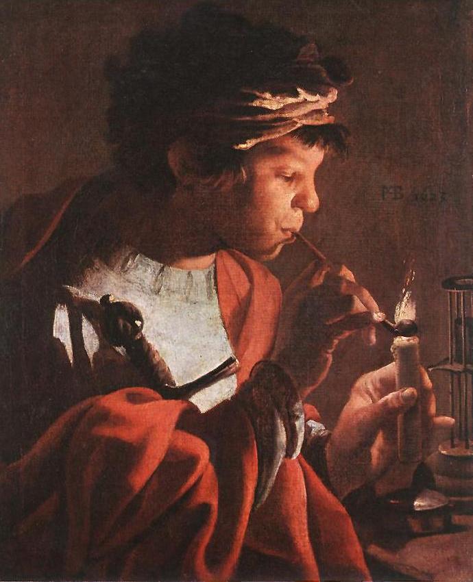 Boy Lighting a Pipe aer